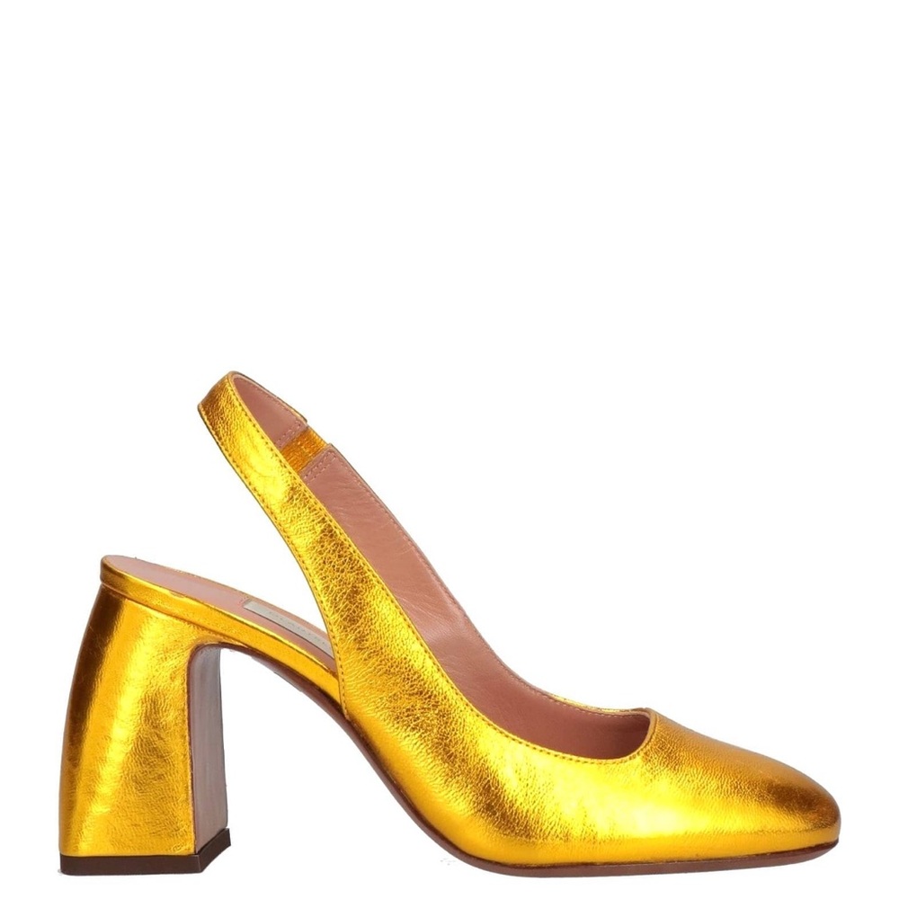 L’Autre Chose Gold Metallic Block Heel Slingback Pumps Size 37 – Never Worn